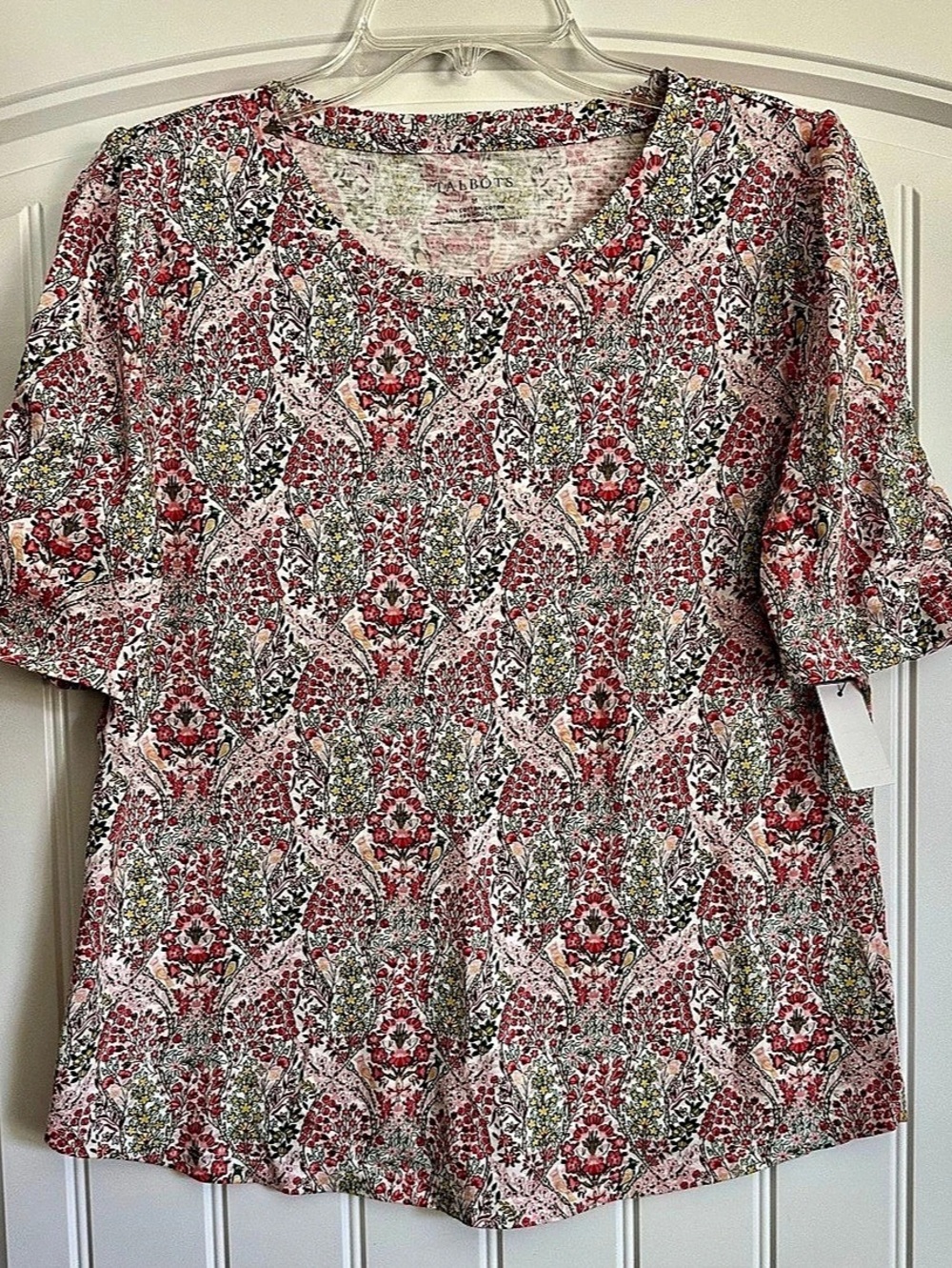 Talbots Floral Blouse in Red & White Size Medium NWT